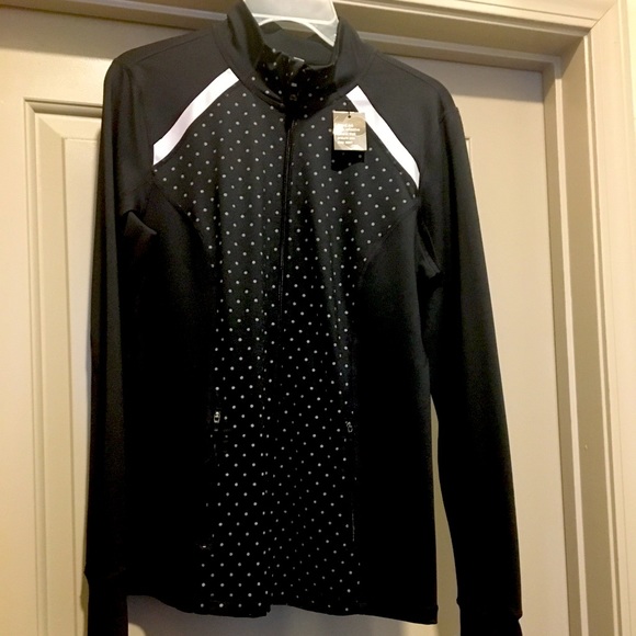 Ideology Womens Reflective Polka Dot Athletic Jacket Black XL